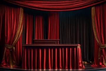 red curtain with an opening of stage