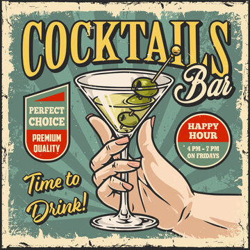 Cocktail bar colorful vintage flyer