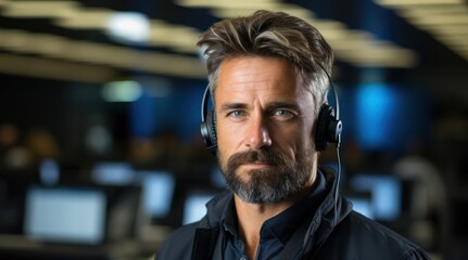 Caucasian Man Customer Service Representative Backdrop Good Looking Generative AI