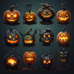 Halloween Pumpkin Set for Stickers, Generative AI