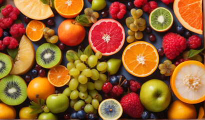 Naklejka na ściany i meble special fruits fresh healthy fruits and vegetables on the table vegetarian grape orange