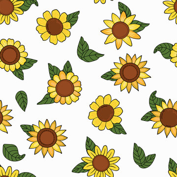 Seamless pattern with sunflowers. Sunny flowers. Design for fabric, textile, wallpaper, packaging.