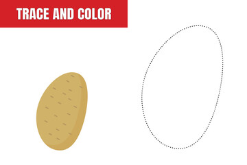 Trace and color potato. Educational worksheet for preschool or kindergarten kids.