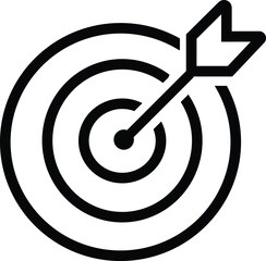 black Target icon. Dartboard with arrow. Marketing strategy sign. Goal achievement symbol. Target Icon in trendy editable stroke style isolated on transparent background.