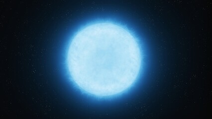 Blue supergiant star on a black background. A large and unstable blue star in space. Alien sun isolated.