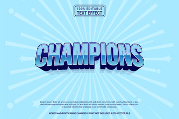 Editable text effect Champions 3d cartoon template stlye modren premium vector