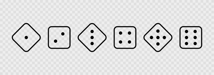 Game dice in outline style isolated on transparent background. Vector illustrator