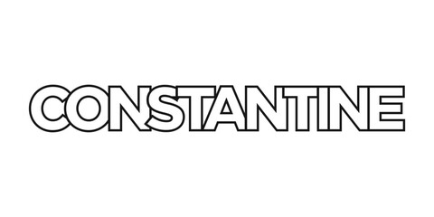 Constantine in the Algeria emblem. The design features a geometric style, vector illustration with bold typography in a modern font. The graphic slogan lettering.