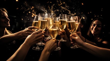 Group of friends celebrating with champagne and sparklers at a party