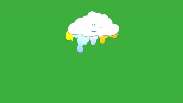 Animation loop video cartoon cloud moves on green screen background
