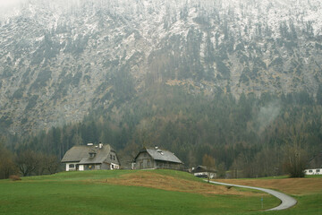 Exploring a Mountain Village in the Majestic Swiss Alps, Nestled in a Breathtaking Mountain Landscape. Idyllic Charm. Travelling destination.