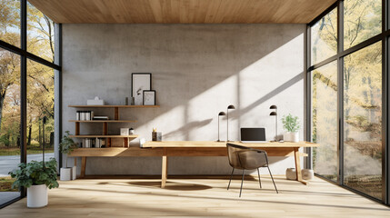 modern office room, desktop, interior design