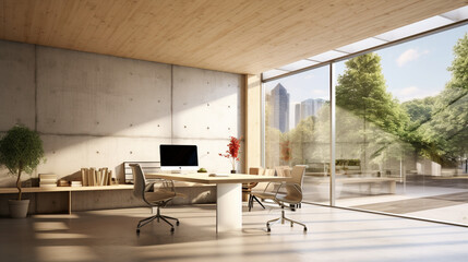 modern office room, desktop, interior design