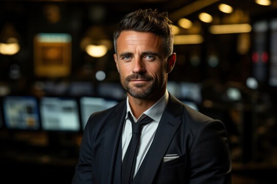 Caucasian Man Financial Advisor Backdrop Scene Hard Working Generative AI