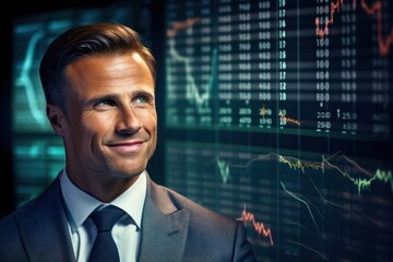 Fototapeta premium Caucasian Male Financial Advisor Background Strong Generative AI