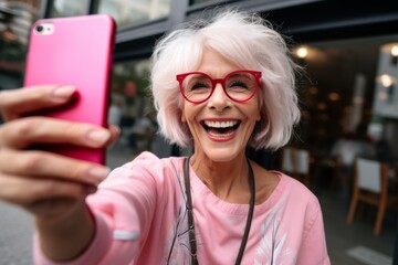 happiness old retired pension female senior woman cheerful laugh fun taking selfie photo travel putdoor lifestle persure daylight