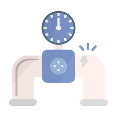 Short radius elbows with Single  Turbine flow meter concept, Damaged Supply Tube vector color icon design, Handyman Services symbol, House Repairing sign, Civil Engineering and Building Contractor