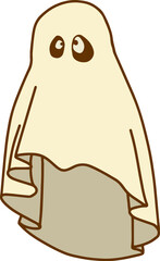 Retro Ghost Halloween t-shirt design. Cute cartoon. vintage vector illustration