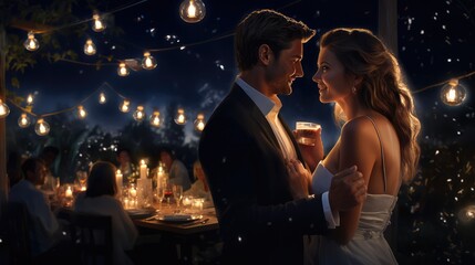 Romantic couple enjoying with dinner for celebrating in valentine's day or Happy new year.