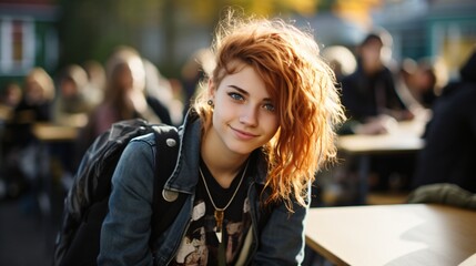 Fototapeta premium a female student with crazy hairstyle