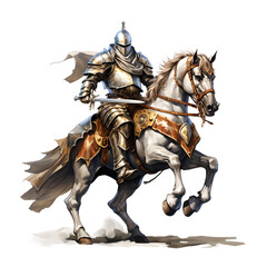 A knight riding a horse, wearing heavy armor, holding a sword - obrazy, fototapety, plakaty