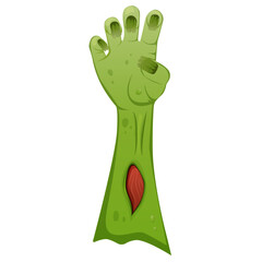 Zombie monster hand isolated on white. Halloween banner decoration element