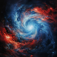 Stunning Detailed View of Blue and Red Spiral Galaxy with Star Formation. Made with generative ai