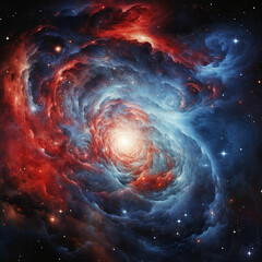 Stunning Detailed View of Blue and Red Spiral Galaxy with Star Formation. Made with generative ai