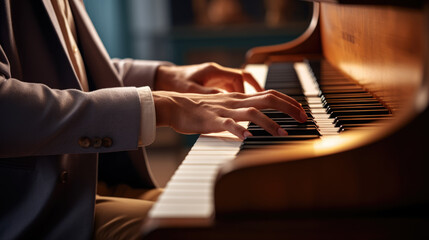 Musician hands playing the piano