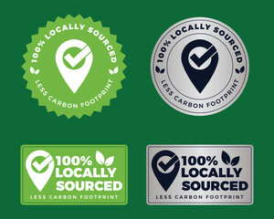Locally Sourced icon, Logo, emblem, stamp, sticker label, badge, local product manufactured, less carbon footprint, leaf, new flat vector, latest illustration design.