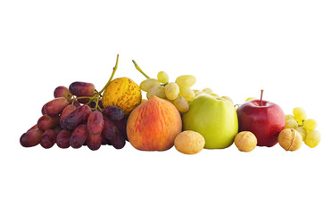 There are various fruits on a white background