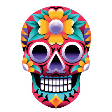 Colorful Mexican Sugar Skull Calavera Isolated