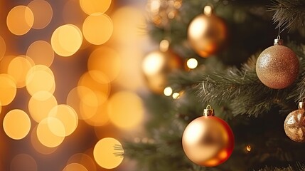 Obraz na płótnie Canvas Image of Horizontal wallpaper close-up photo of christmas decorations on the Christmas tree