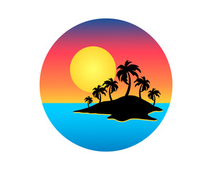 Fototapeta na wymiar Sunset scenery in the sea vector logo