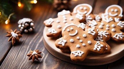 Obraz na płótnie Canvas Image of horizontal wallpaper of christmas homemade gingerbread cookies.
