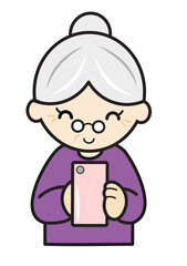 スマホを操作するおばあさん