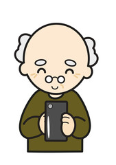 スマホを操作するおじいさん