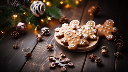 Fototapeta premium Image of horizontal wallpaper of christmas homemade gingerbread cookies.