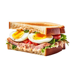 Toast with ham and egg, isolated on white. Healthy eating.
