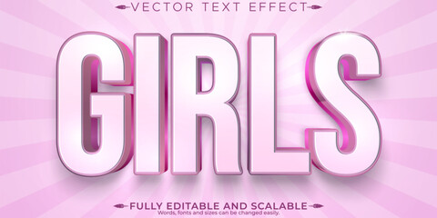 Girls pink text effect, editable soft and clean text style