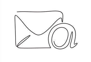continuous one line drawing of 
Email message post letter send illustration sketch outline drawing.One line paper envelope. 