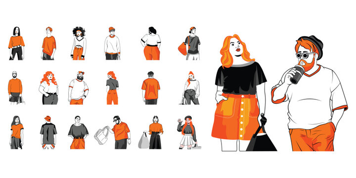 YOUNGS CHARACTERS MOCKUP TSHIRT ISOLATED CARTOON VECTOR