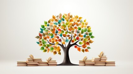 colorful tree with book background