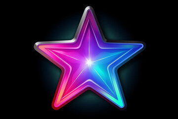Obraz premium Neon bunter Stern mit Lichteffekt auf dunklem Hintergrund. Querformat. Generative Ai.