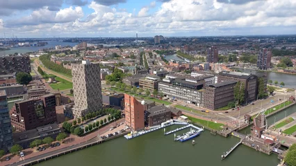 Fotobehang Blick über Rotterdam vom Aussichtsturm Euromast auf den Hafen und die Umgebung © Marco Becker