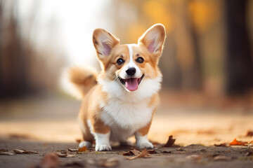 Cute corgi dog standing outdoor. 