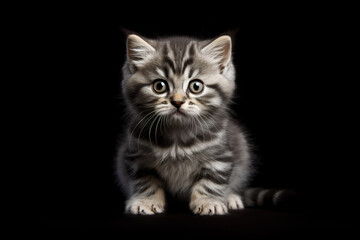 A young cat sitting on black background. 