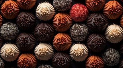 Generative AI, Chocolate candy balls, close up traditional Brazilian brigadeiro