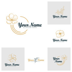 Fototapeta na wymiar Set of Elegant Rose Flower logo design vector. Minimalist Rose Flower logo design template concept