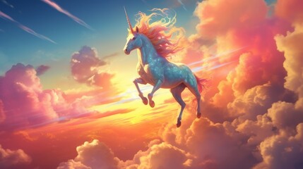 Fototapeta na wymiar rainbow unicorn in the clouds
